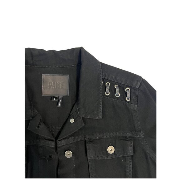 Black PAIGE cropped denim jacket with lace up detail - Picture 4 of 6